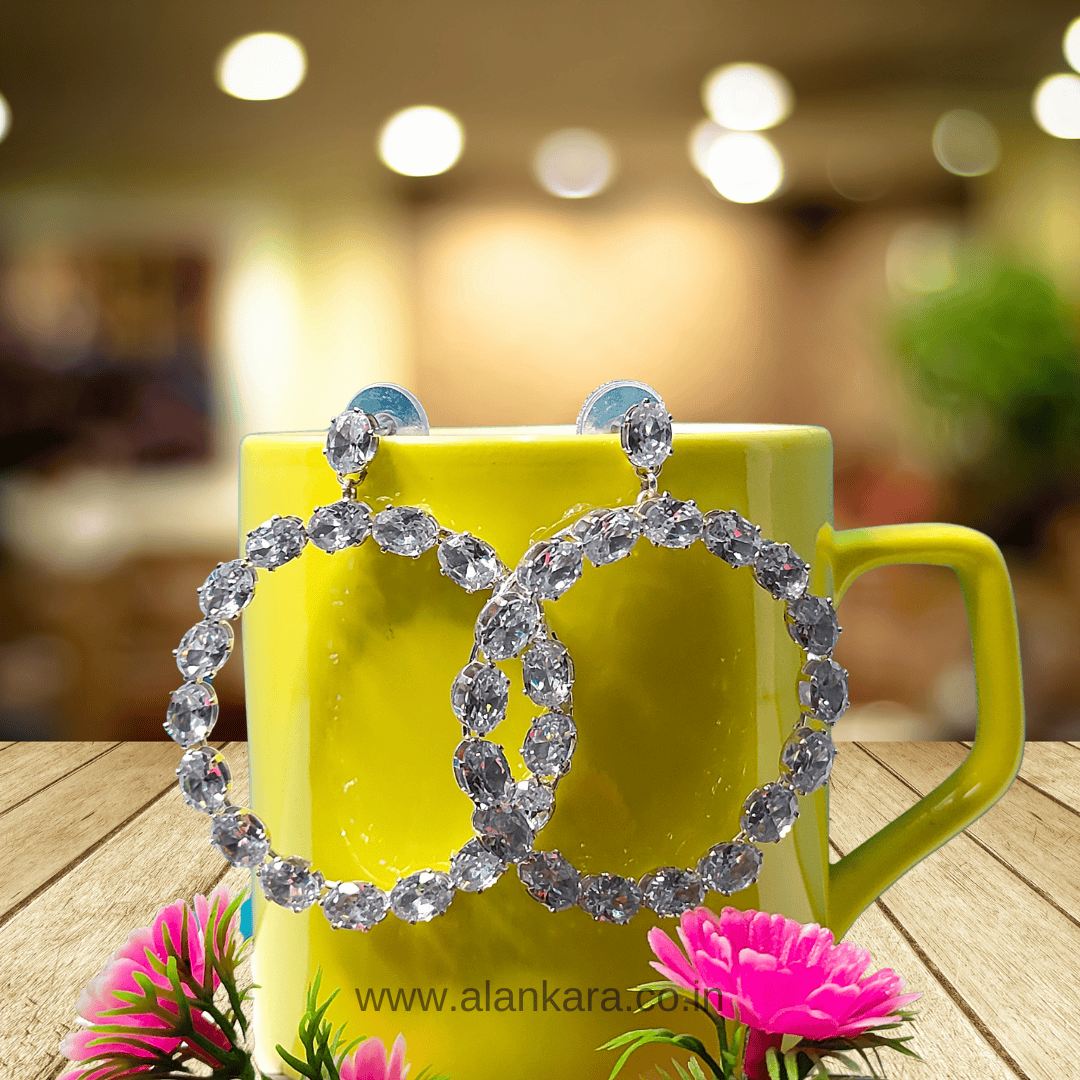 White earrings western - crystal hoops | Alankara