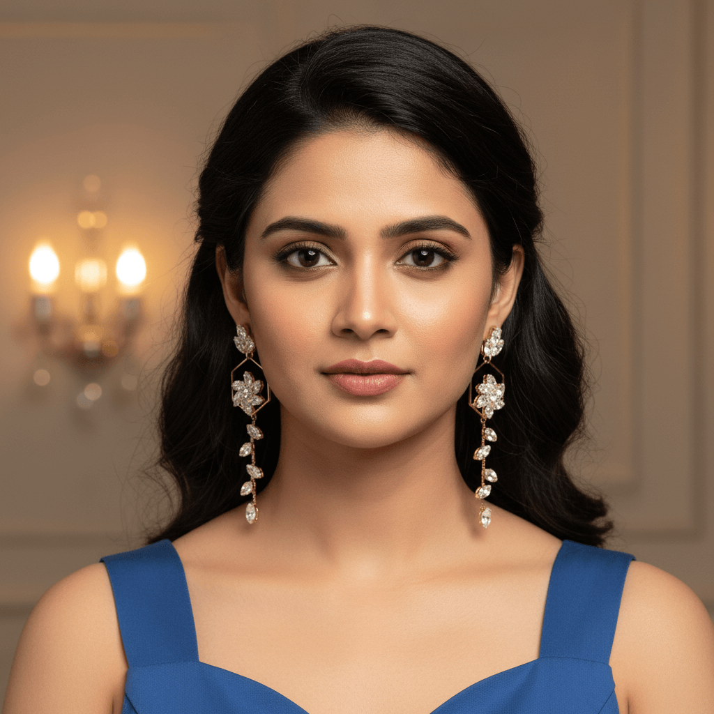 White earrings western - long crystal floral danglers | Alankara