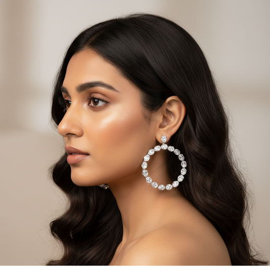 Stylish western earrings white - crystal hoops