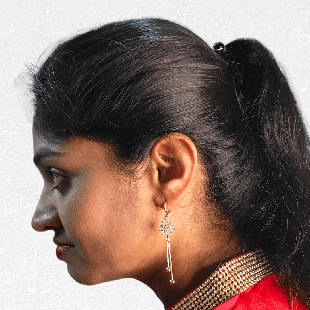 Golden White floral danglers - Women's western earrings