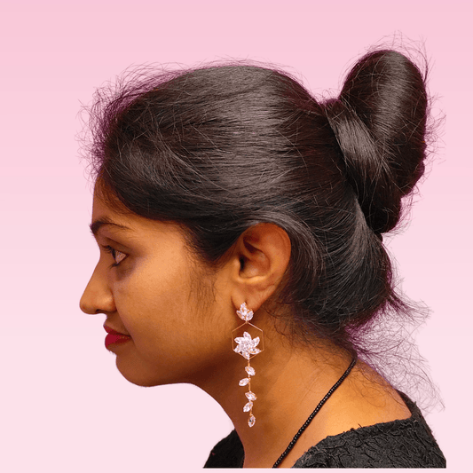 White earrings western - long crystal floral danglers | ALANKARA