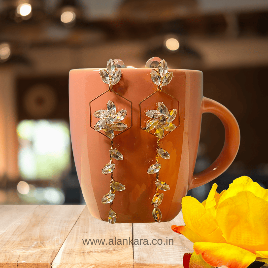 White crystal floral danglers - Women's western earrings | Alankara