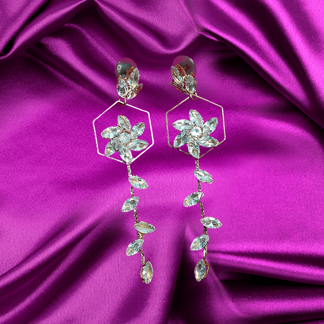 White crystal floral danglers - earrings for kurti, sarees & gown | Alankara