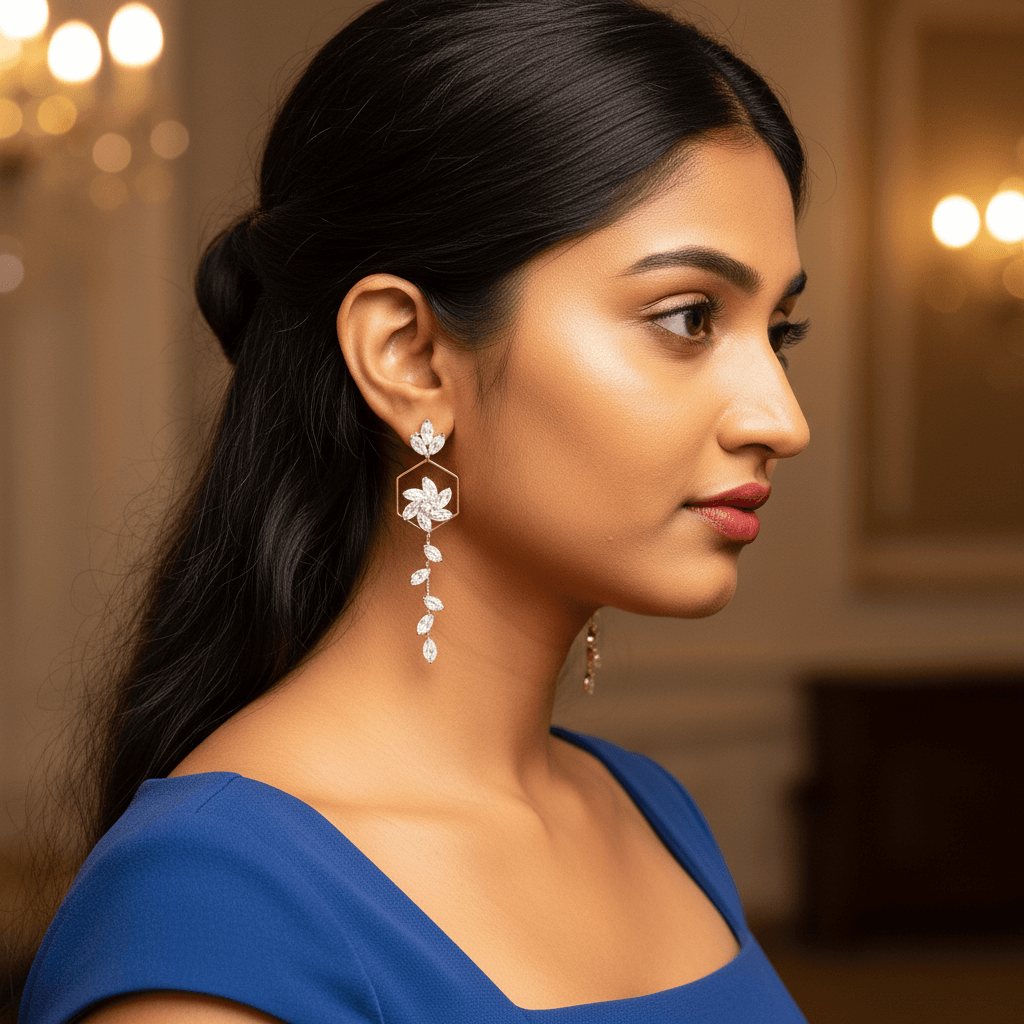 White crystal floral danglers - Stylish western earrings