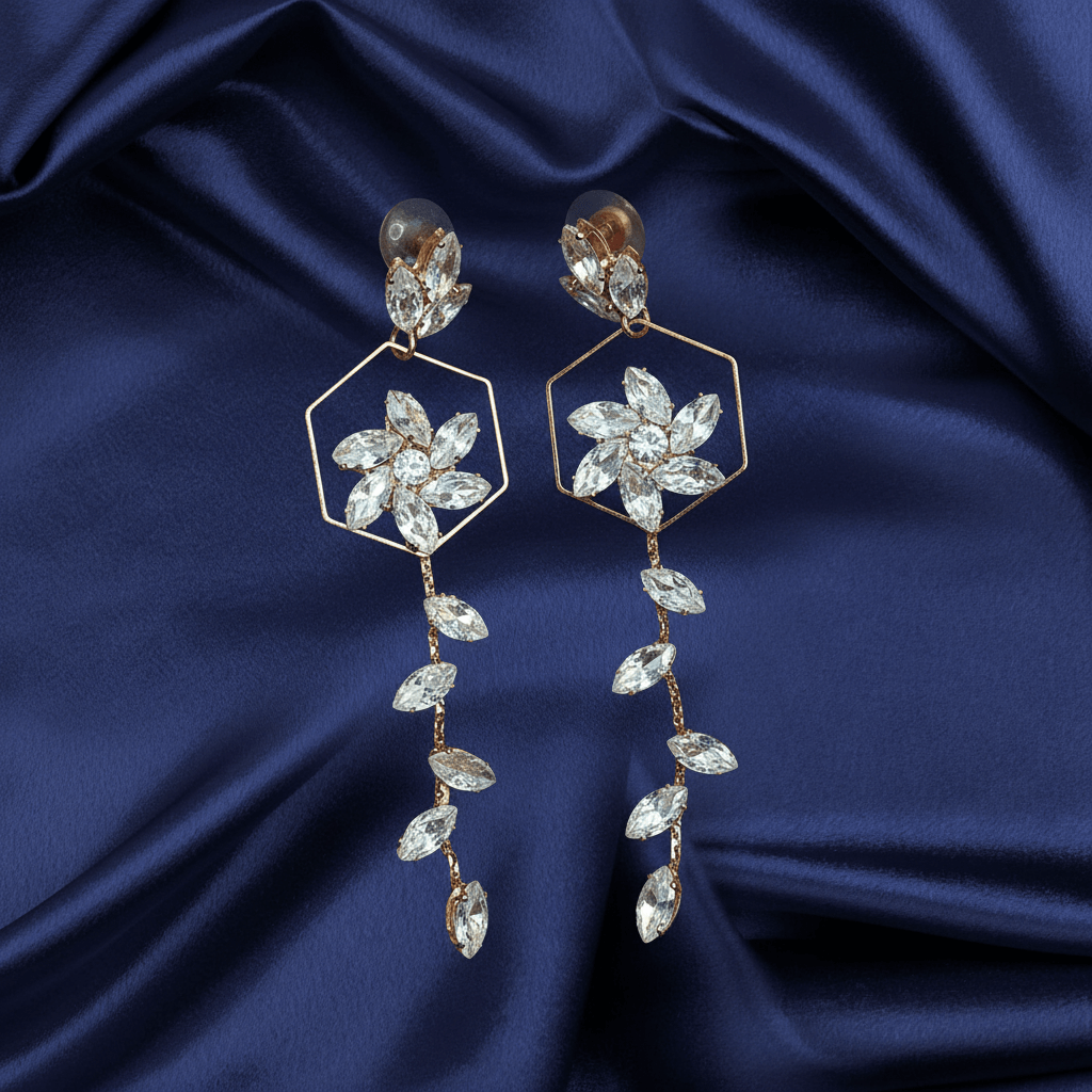 White crystal floral danglers - earrings for kurti, sarees & gown | Alankara
