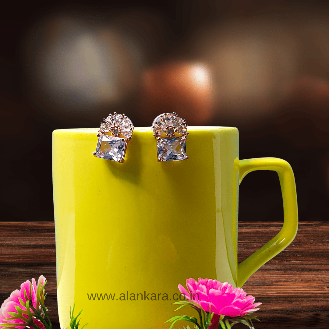 White floral crystal studs - Womens western earrings | ALANKARA