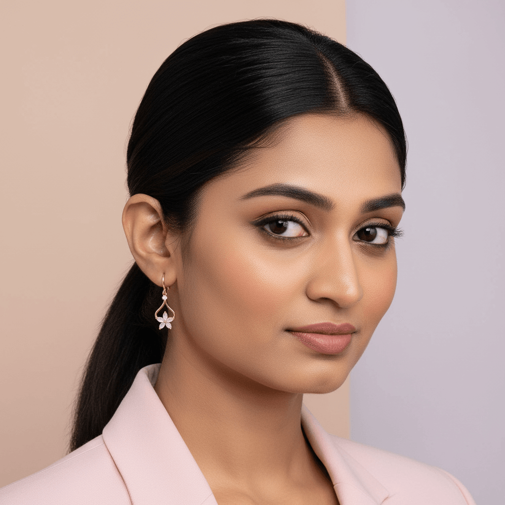 White floral drop hoops - Stainless steel western earrings