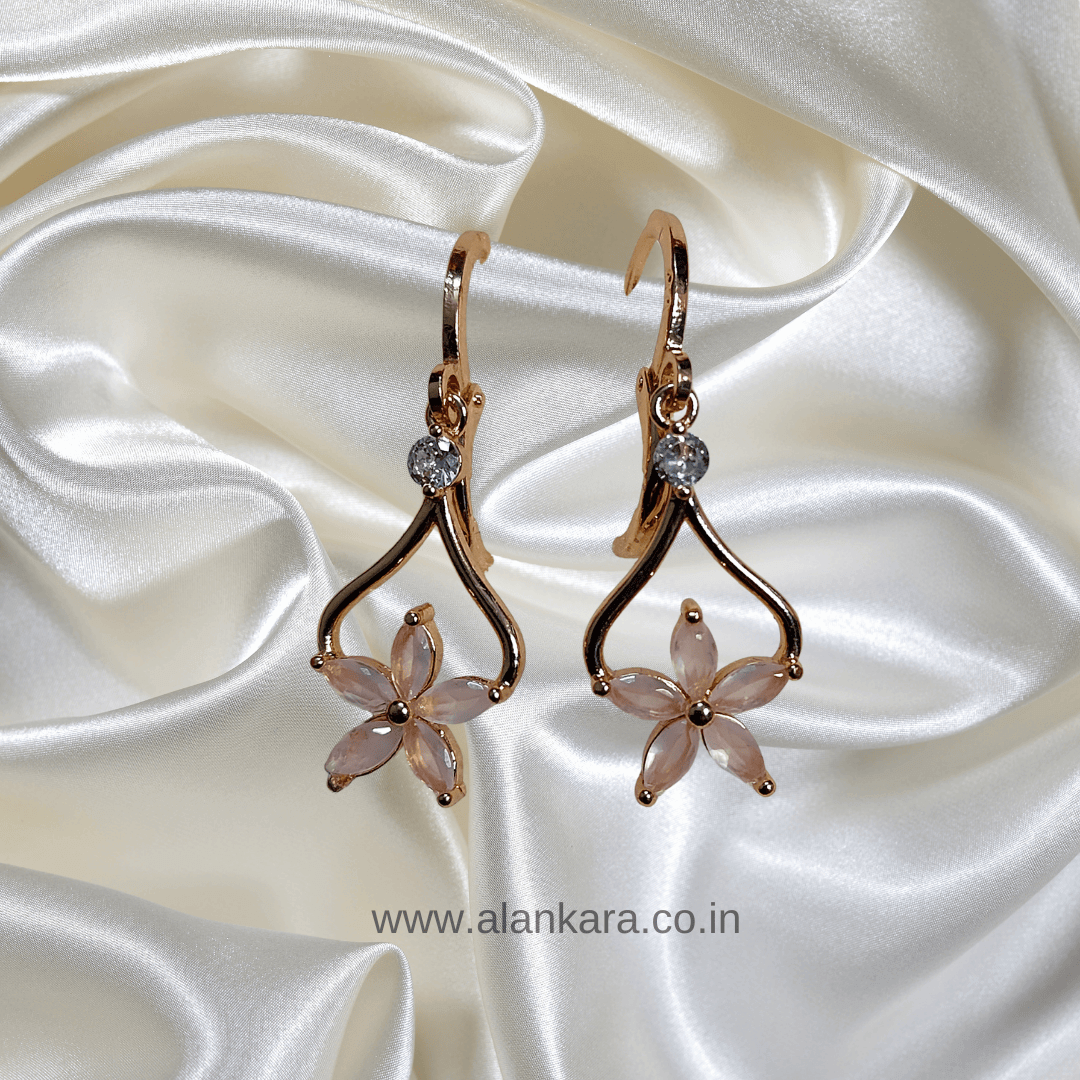 White floral drop hoops - White earrings western | Alankara