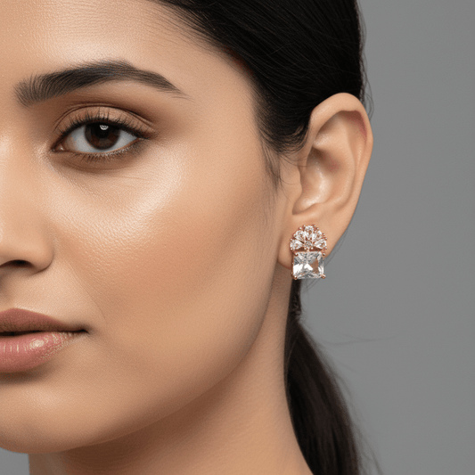 White floral crystal stud earrings