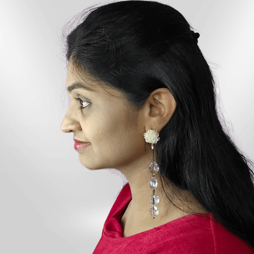 Long white flower danglers - Partywear Earrings for Women | Alankara