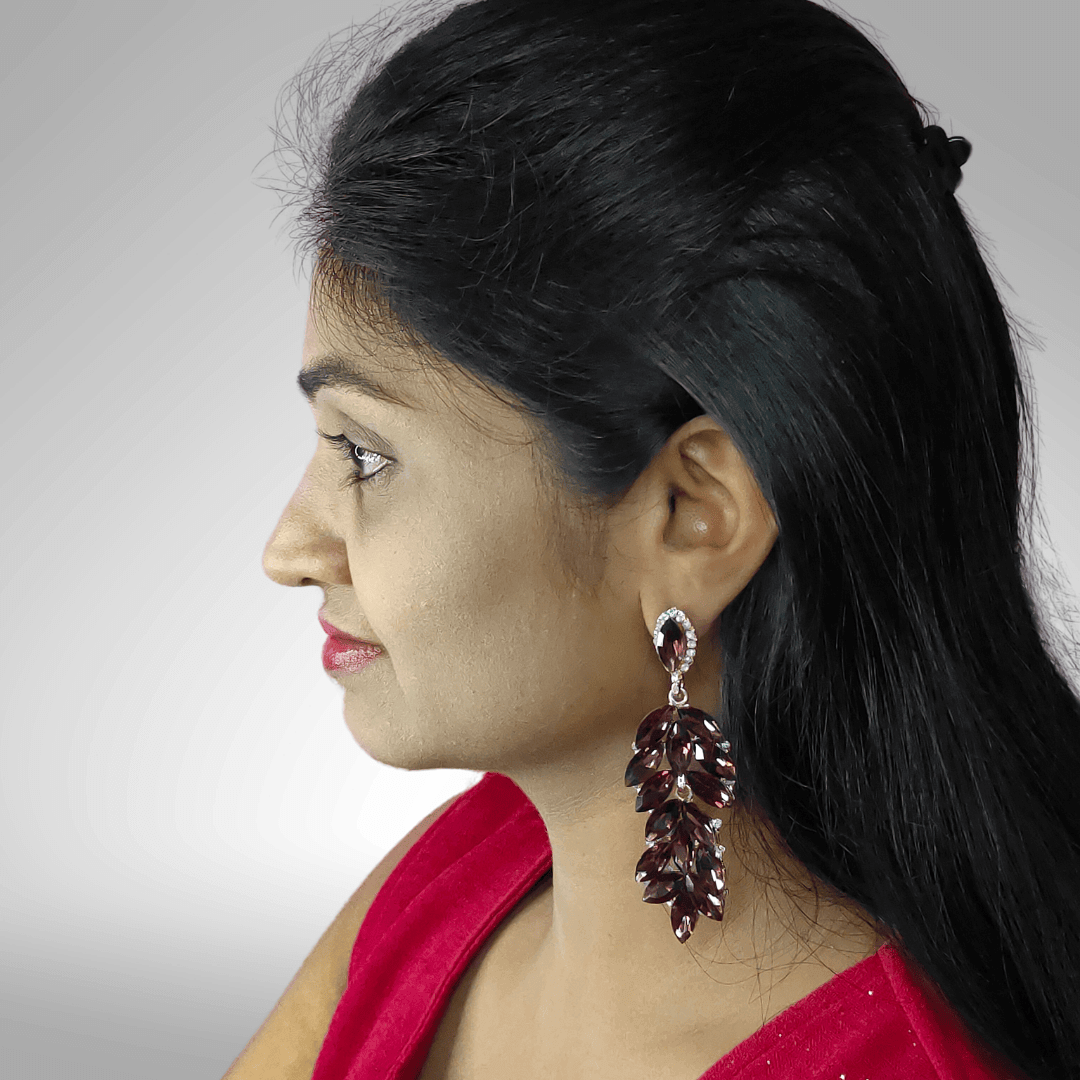 Wine Earrings - Korean glass stone Partywear Earrings | Alankara