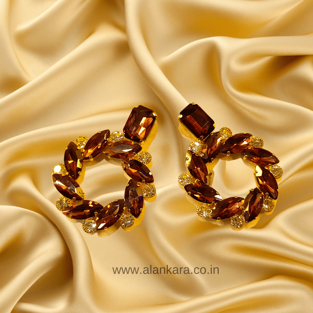 Wine flower stone hoops - Partywear Earrings for women | ALANKARA