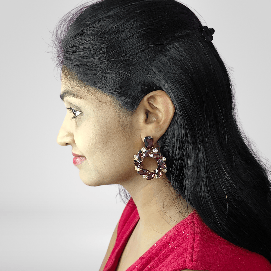 Wine flower Hoops - Partywear stone Earrings for Women | ALANKARA