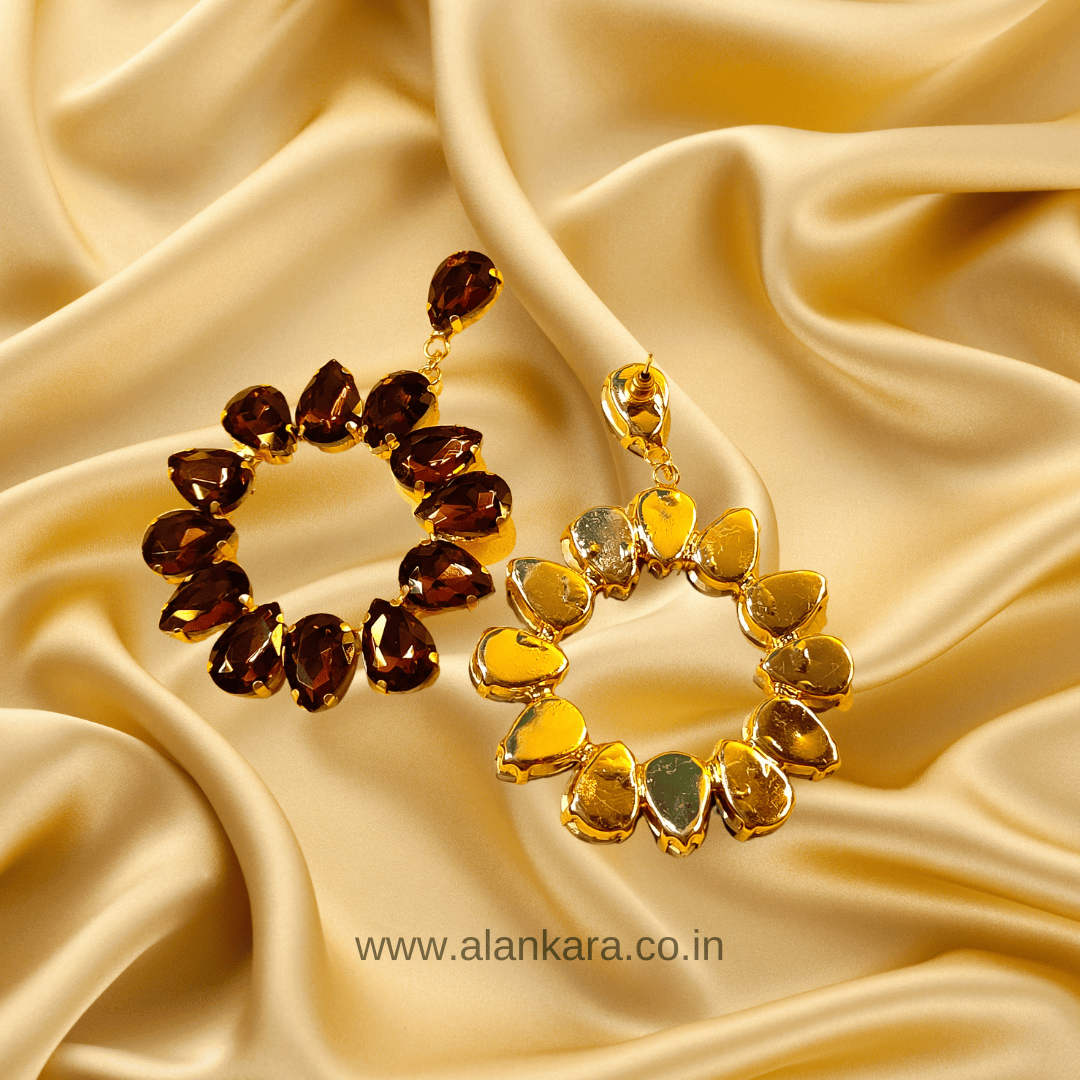 Wine Floral Stone Hoop Earrings