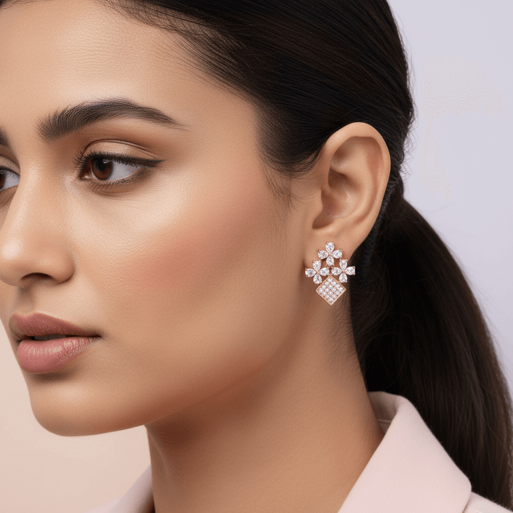 White flowervase studs - Women's western earrings | Alankara