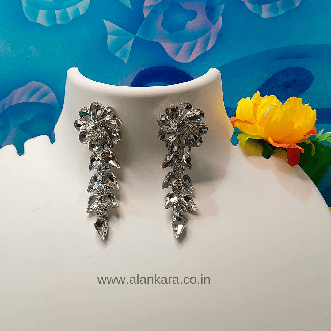 Flower Petals danglers - stone White Earrings for Women | Alankara