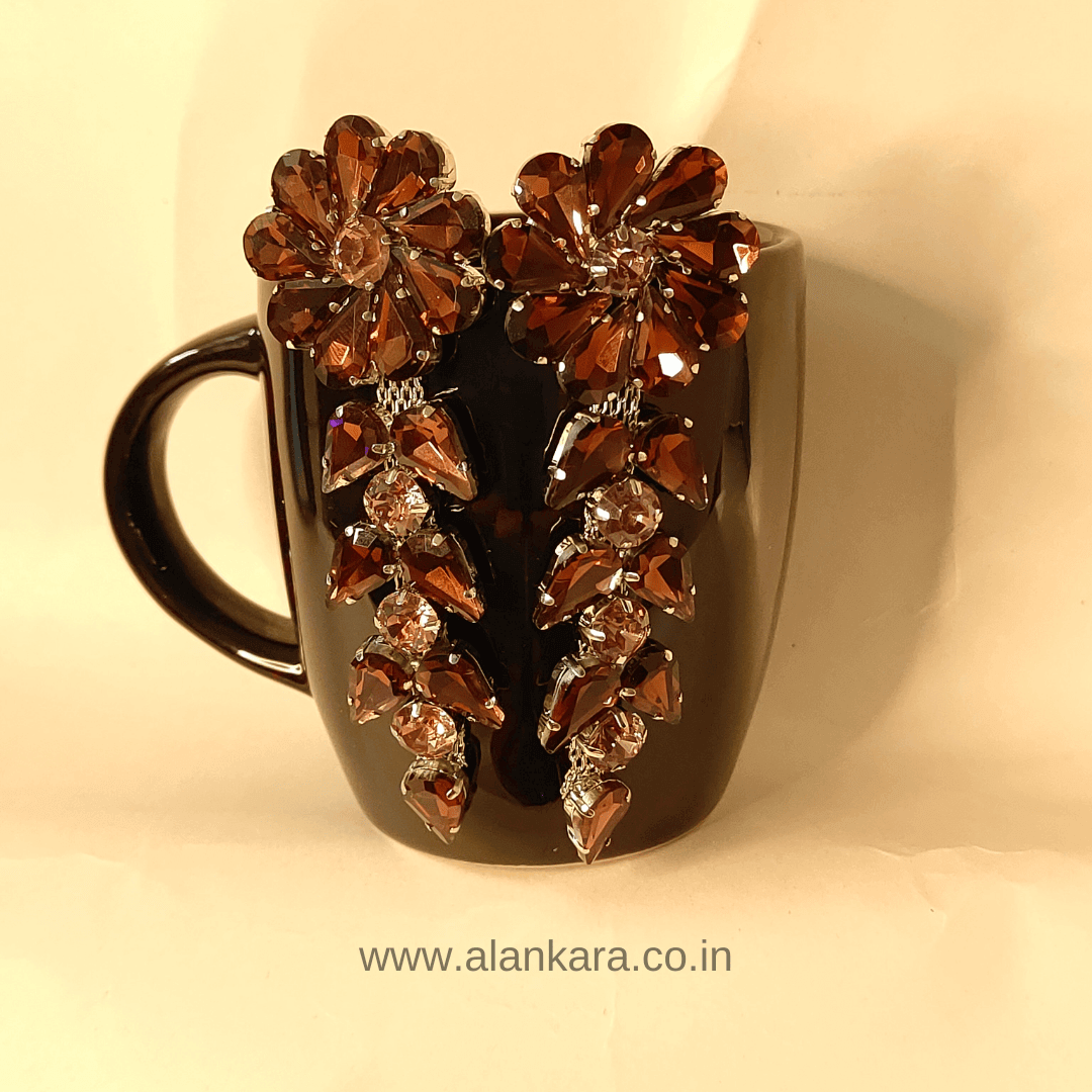 Wine flower petals danglers - glass stone earrings | Alankara
