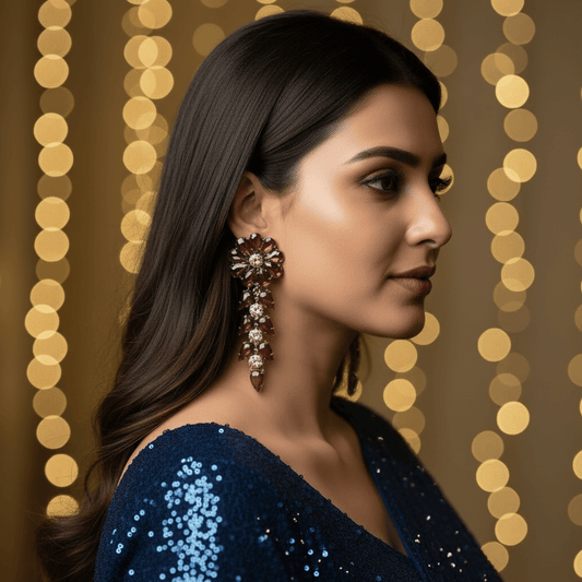 Wine flower petals danglers - stone earrings for women | Alankara