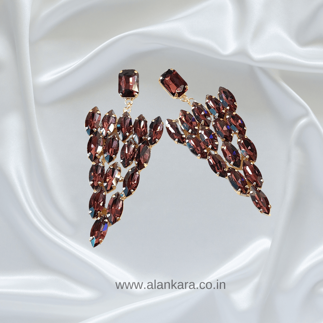 Wine Grapes Danglers – Korean Glass Stone Partywear Earrings in Maroon | ALANKARA
