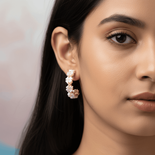 Golden White pearl hoop Earrings