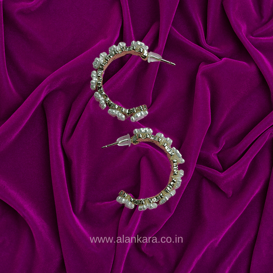 Golden White Earrings western - pearl hoops | ALANKARA