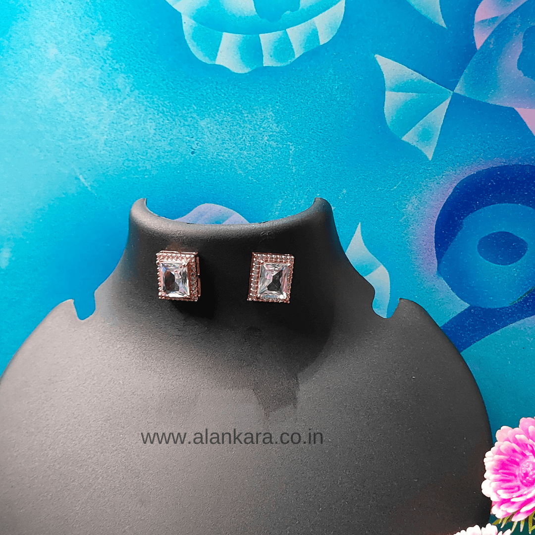 White crystal cz stud Earrings