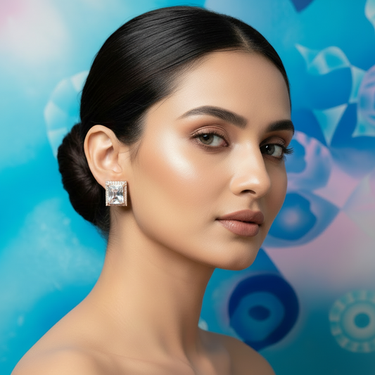 White crystal cz stud Earrings