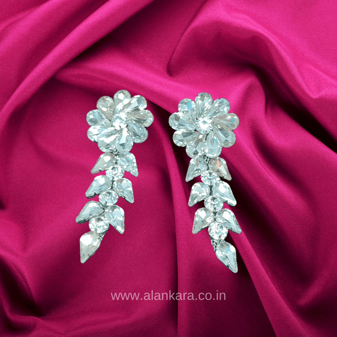 Partywear white Earrings Western - Flower petals stone danglers | Alankara