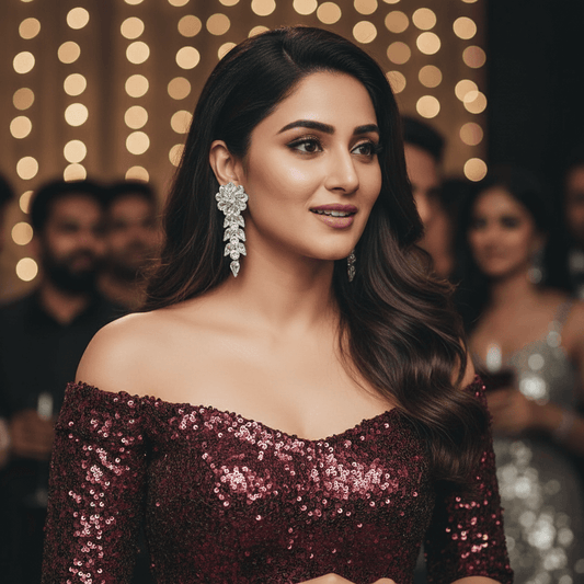 White Flower Petals Danglers - Partywear Earrings Glass stone | Alankara