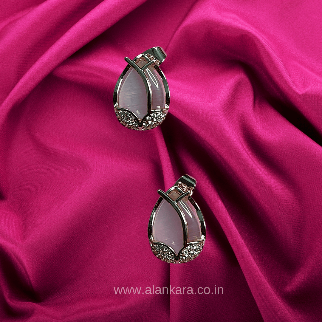 White earrings western leaf studs - stainless steel earrings | ALANKARA