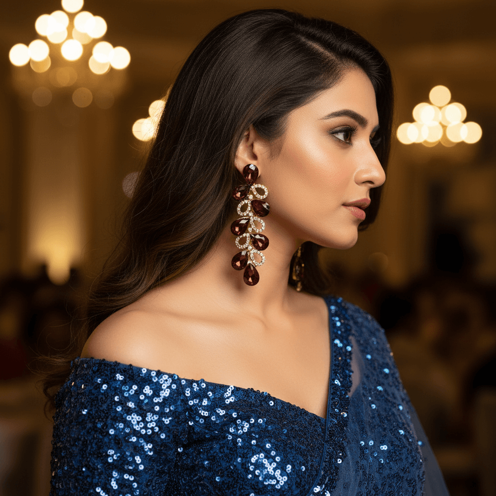 Wine color Earrings stone - Partywear Korean Earrings | Alankara