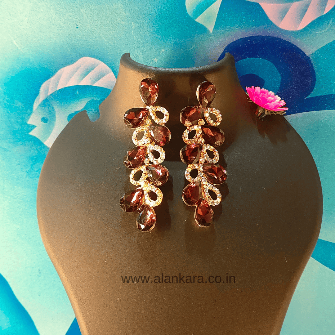 Wine jhumki danglers - Maroon Earrings glass stone | Alankara