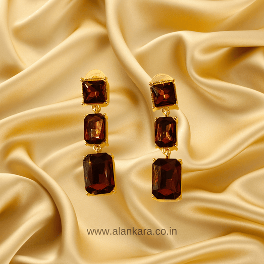 Wine Long stone danglers - Maroon Partywear Earrings | ALANKARA