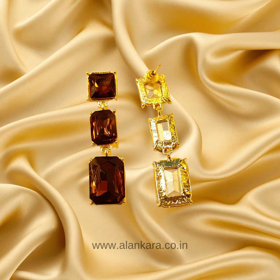 Wine Long stone dangler Earrings | Alankara