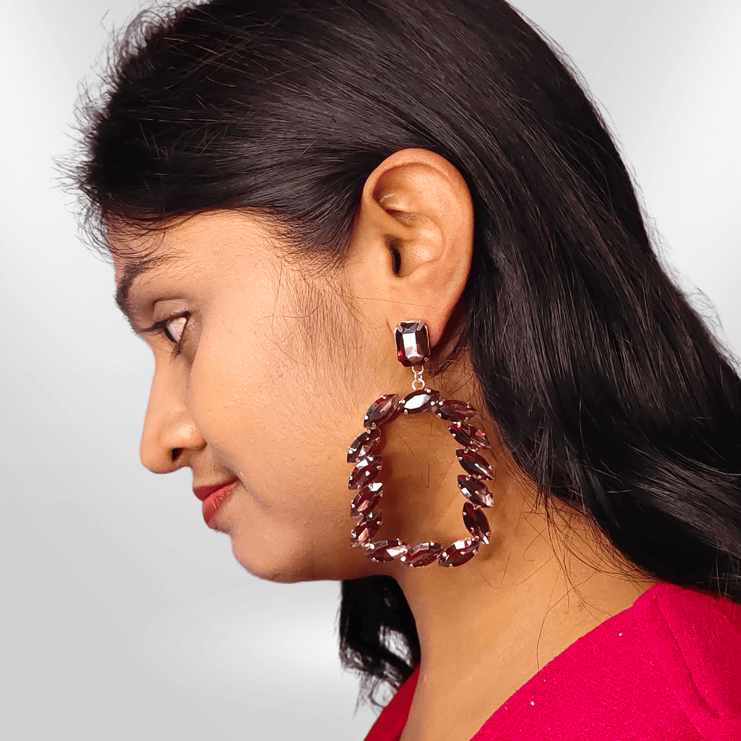 Wine Korean glass stone Earrings - Partywear Earrings | Alankara