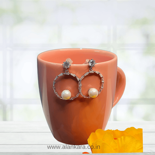 Stylish western earrings White Pearl crystal hoops | ALANKARA