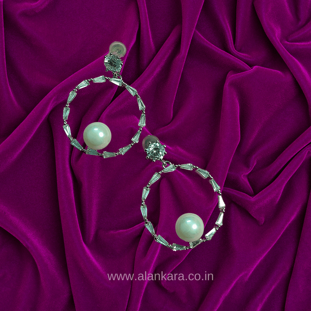 Women's Western Earrings White Pearl crystal Hoops | Alankara