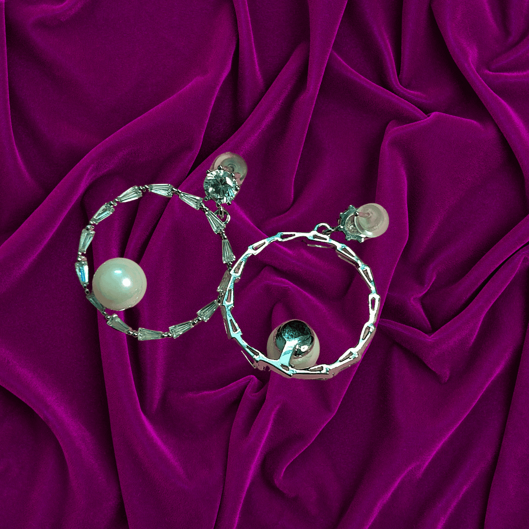 White Pearl Crystal Hoop Earrings
