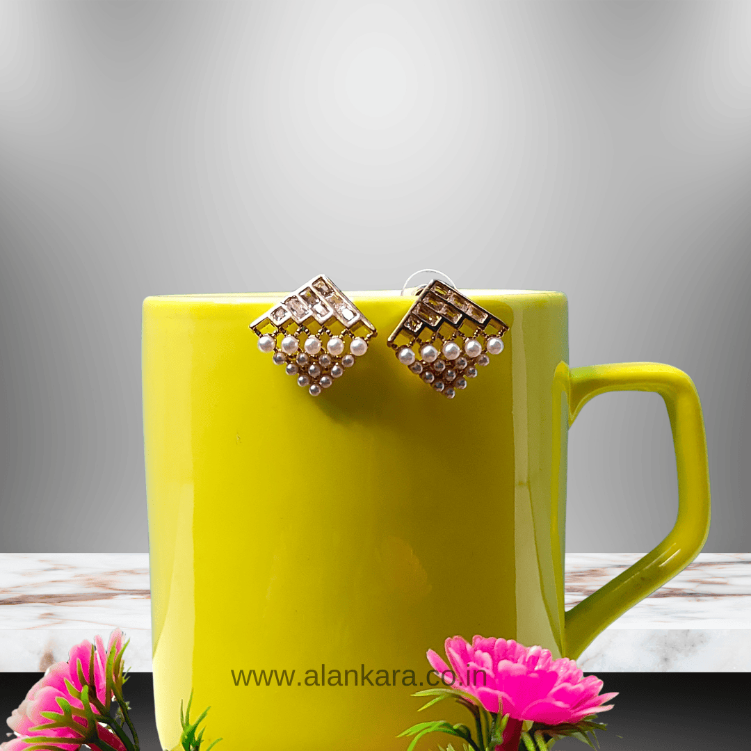 White pearl crystal studs - women's western earrings