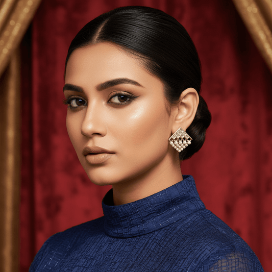 White Pearl crystal studs - western earrings