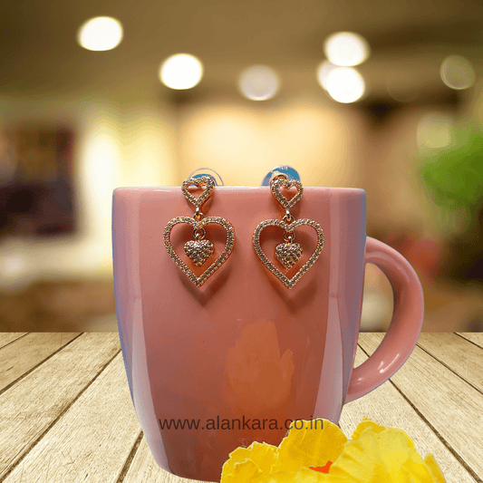 White heart drop studs - Earrings for jeans top & western dress | ALANKARA