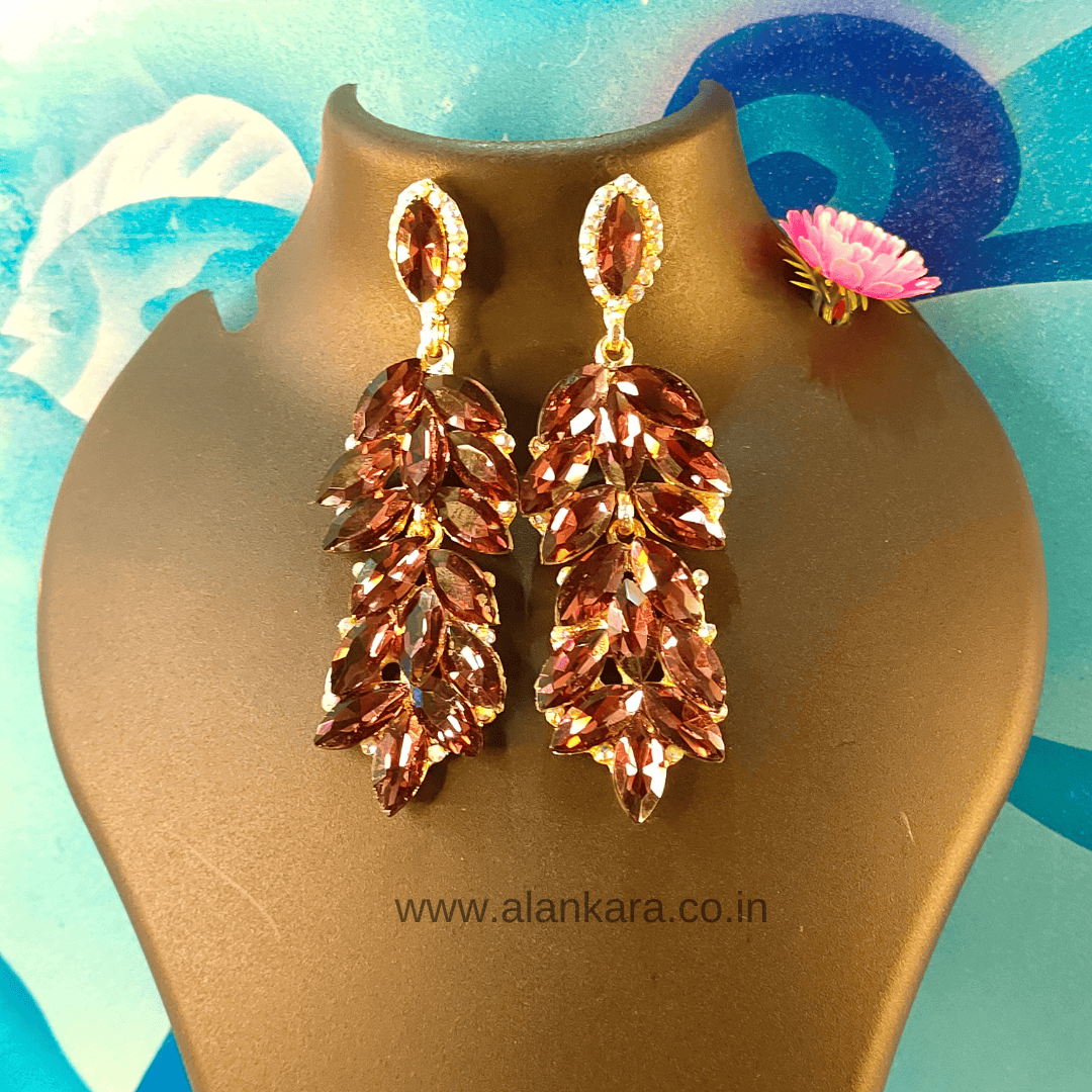 Wine Petals jhumki danglers - glass stone Korean earrings | Alankara