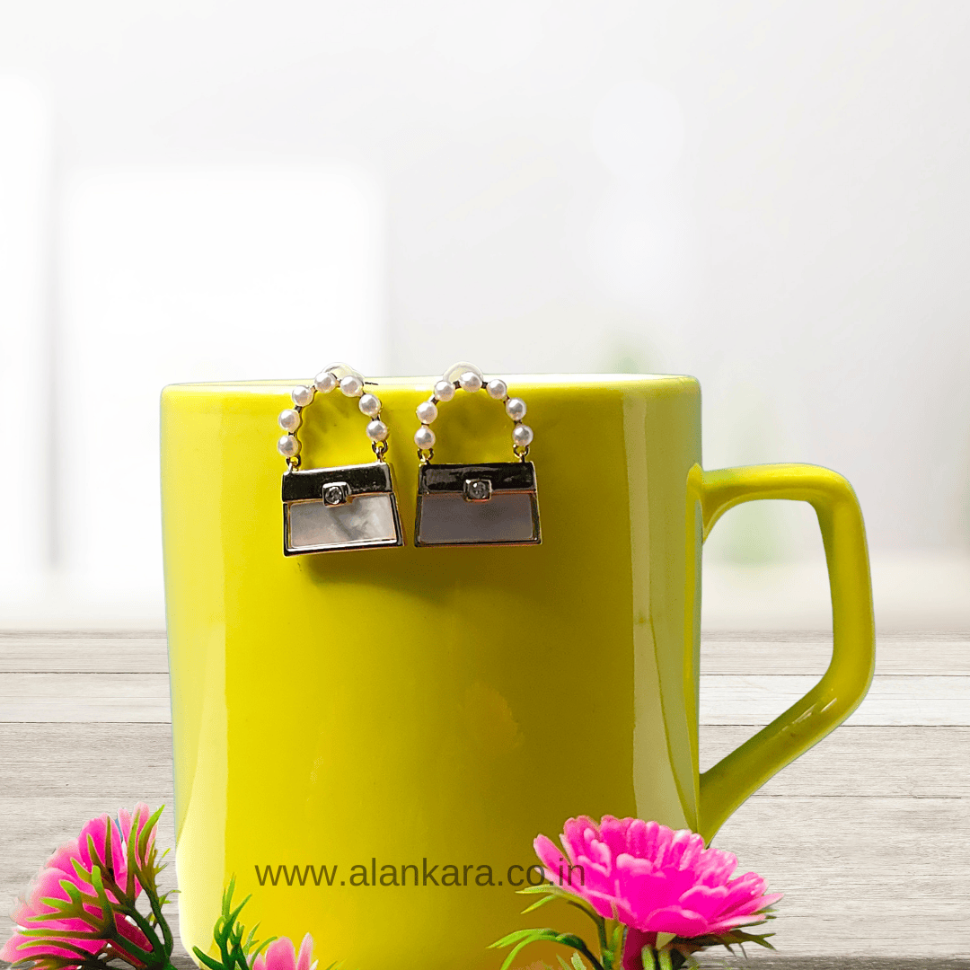 White purse studs - Stylish western earrings | Alankara