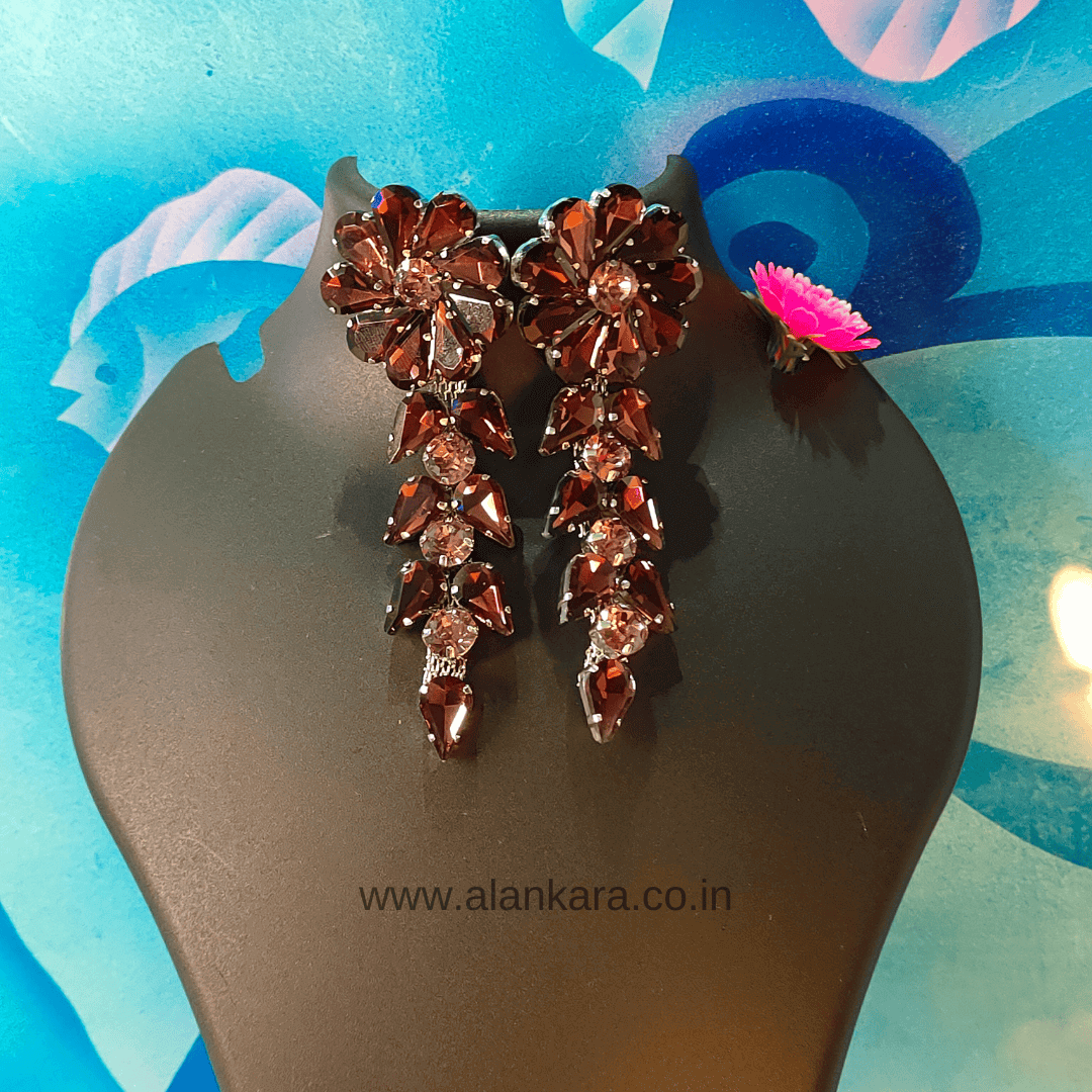 Wine flower petals danglers - Stone Partywear Earrings.
