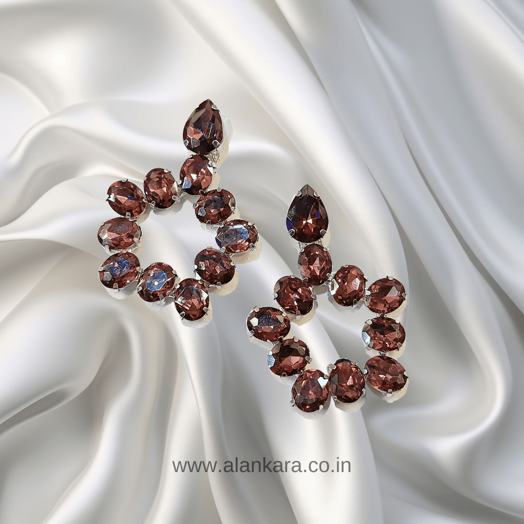 Wine Penta Hoops - Korean glass stone Earrings | ALANKARA