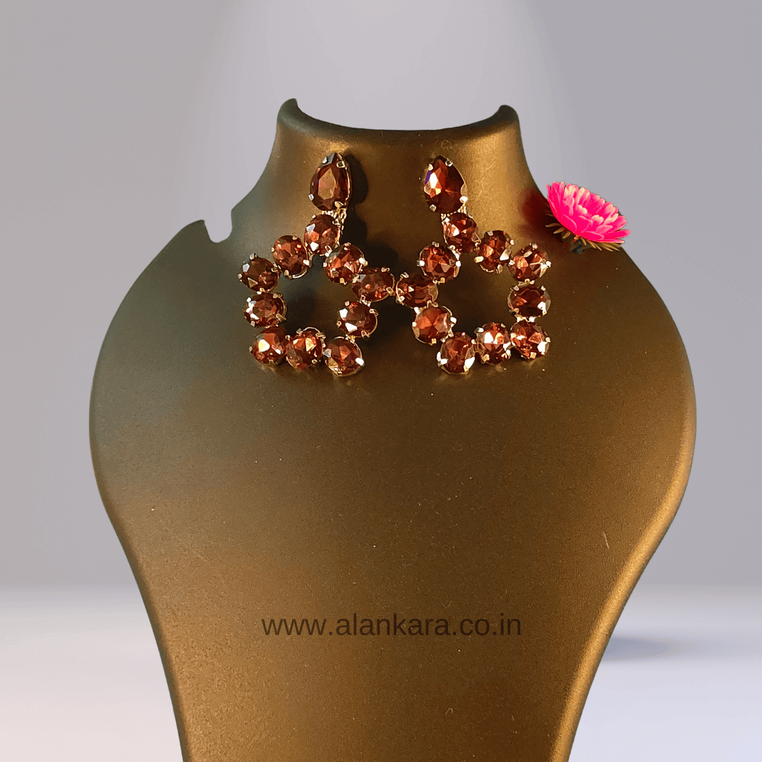 Wine Penta Stone Hoop Earrings | ALANKARA