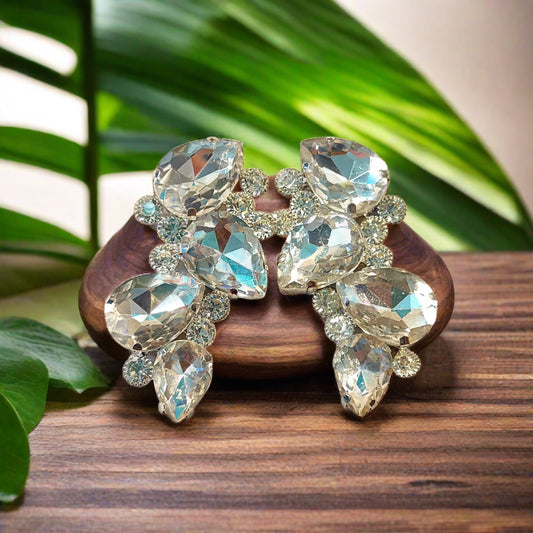 White petals stone glass studs - Partywear Earrings for women | ALANKARA