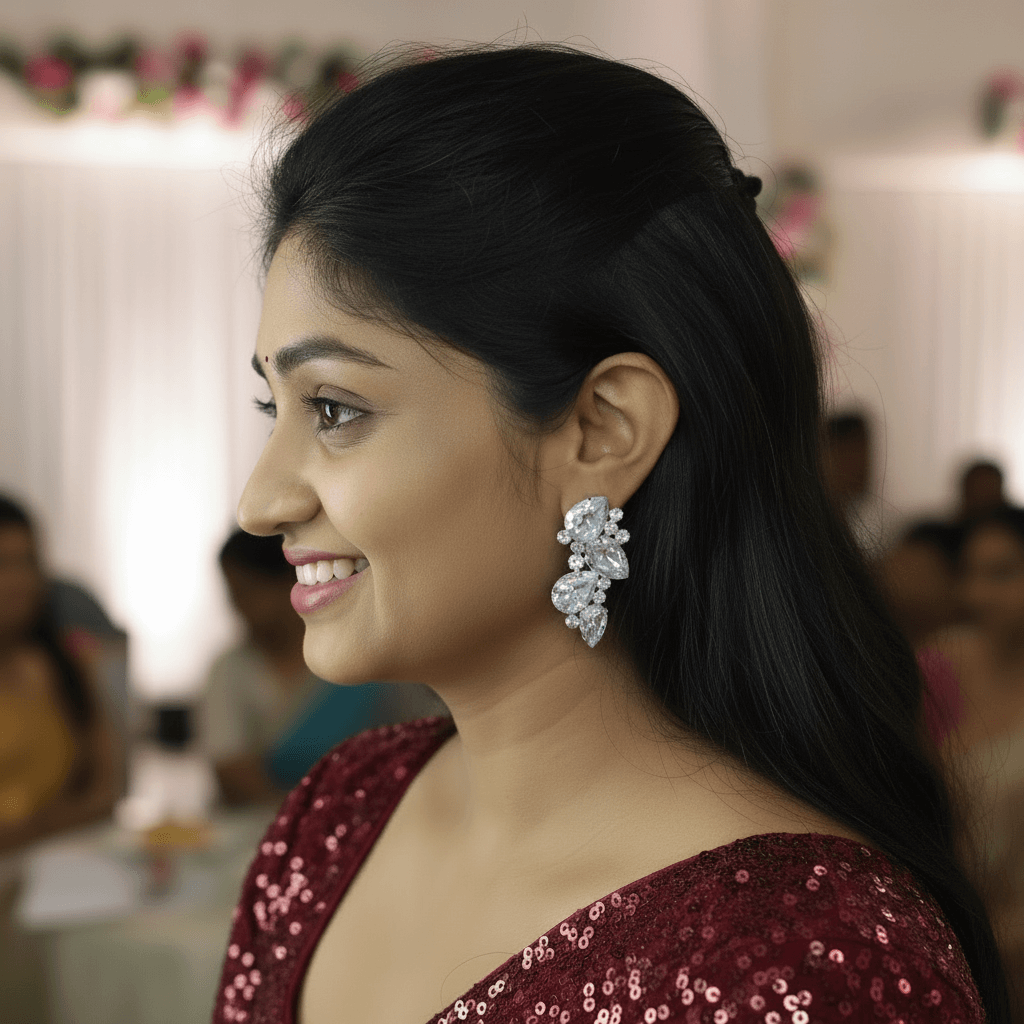 White petals stone glass studs - Partywear Earrings | Alankara