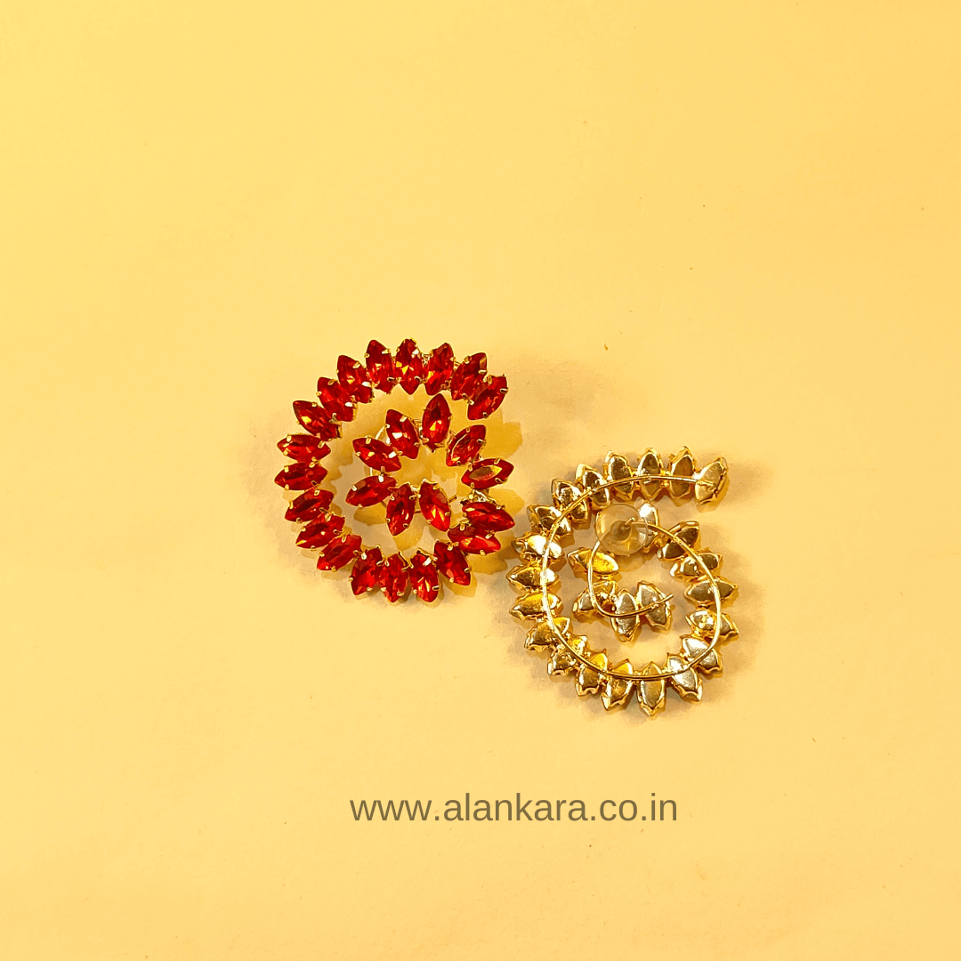 Red peacock shaped studs - Women's Red Earrings stone.