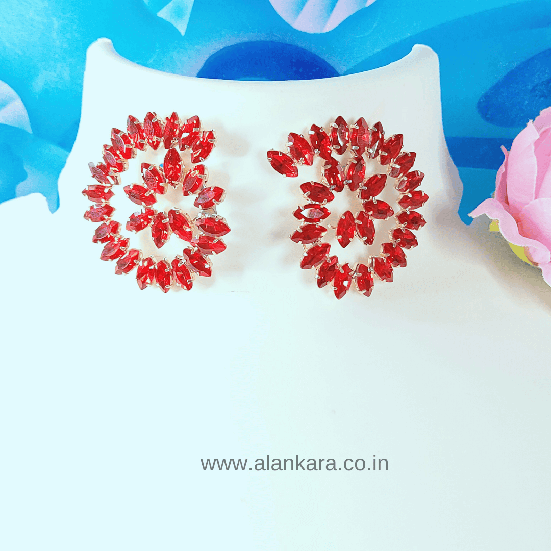 Red peacock shaped studs - Korean stone Earrings.
